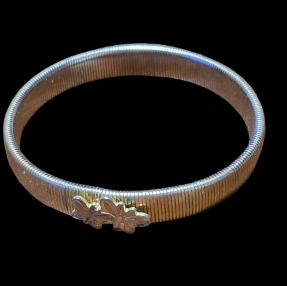 Vtg 1960s Cut Steel Two Butterfly Slip-On Gold Tone Bangle Lot 5